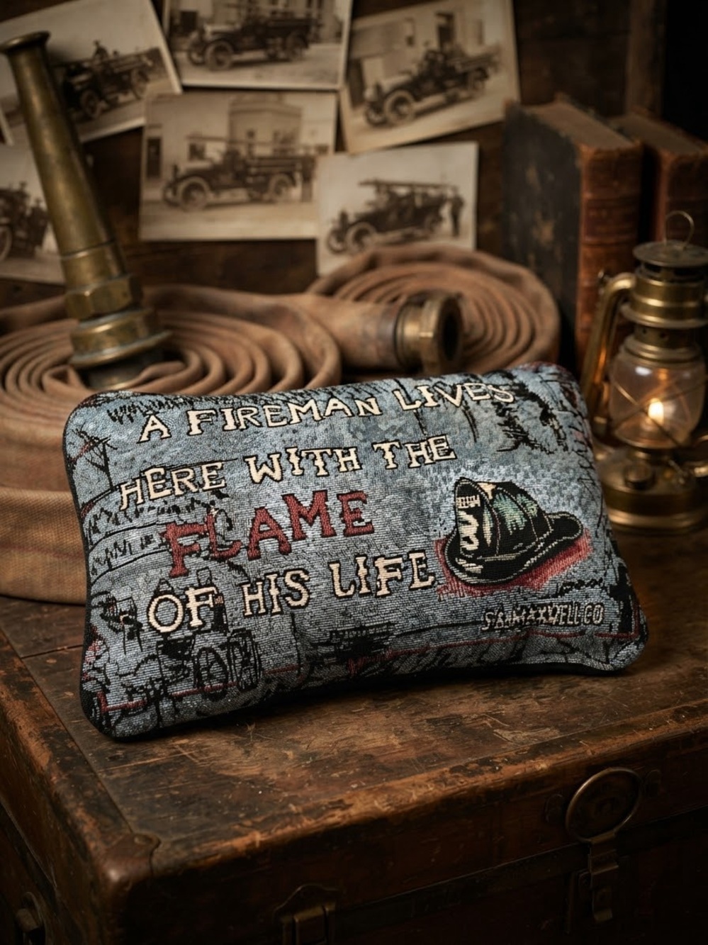 Fireman Themed Decorative Cushion Pillow - Blue / Red
